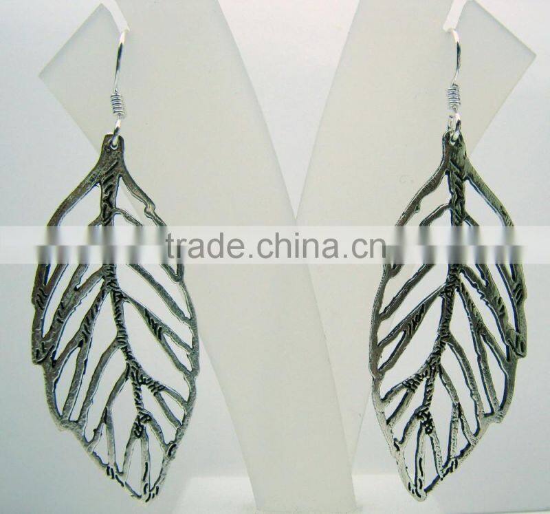 Oxidized Leaf Filigree Designer Sterling Silver Earring Jewelry, Oxidized 925 Sterling Silver Jewelry