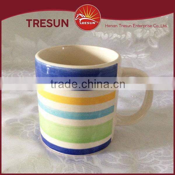 Colorful rainbow strip stoneware handpainted coffee mug