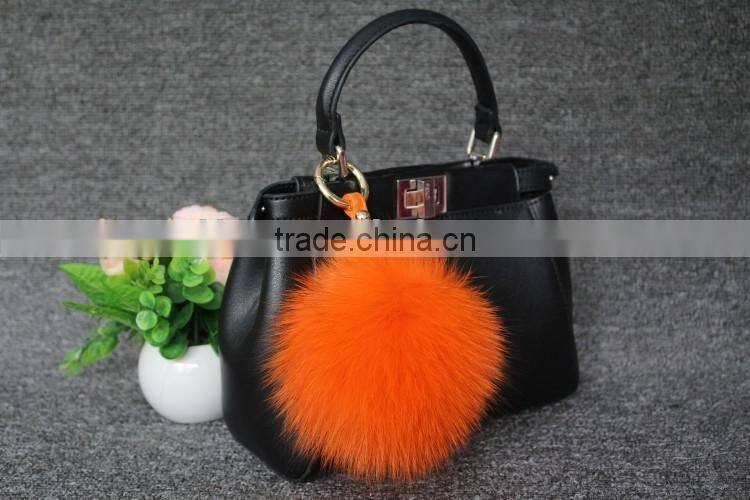 New Design Real Fur KeyChain Key Ring fox Fur Pom Pom Fox Keyrings Accessory For Valentine's Day