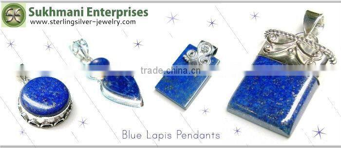 925 sterling silver lapis semi precious gemstone pendant jewelry