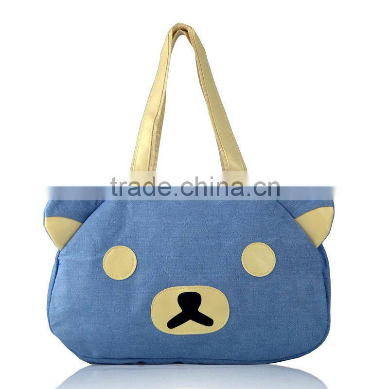 2014 Summer Hot sell Bear Canvas Denim Girl Tote Bag China Manufacturer