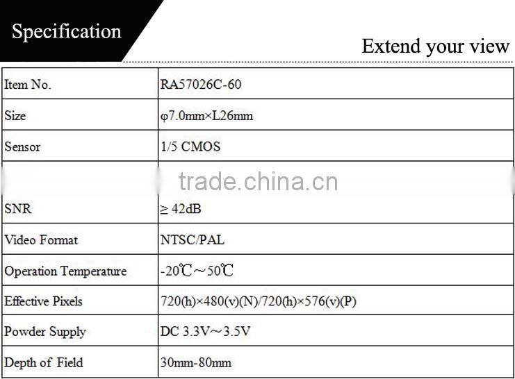 7.0mm diameter color cmos board camera module for medical camera