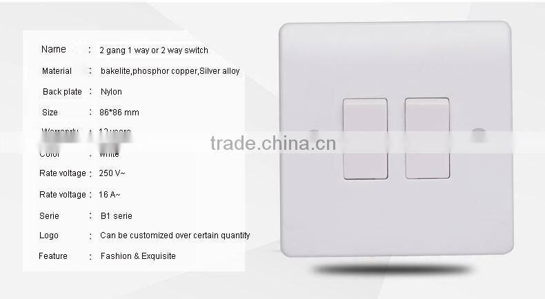 High quality UK standard two gang one way or two way wall switch