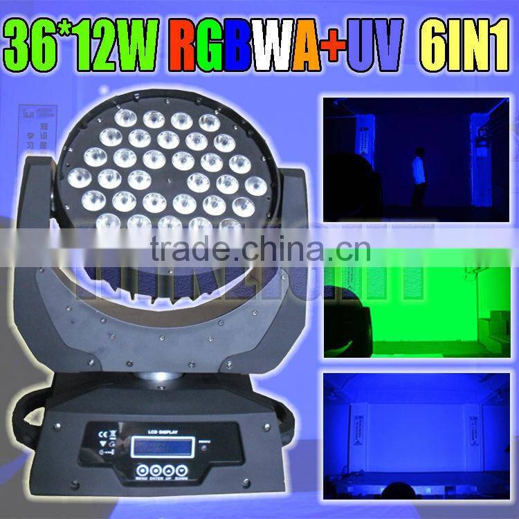 led moving head 36*12W 6in1rgbwa UV for production and event