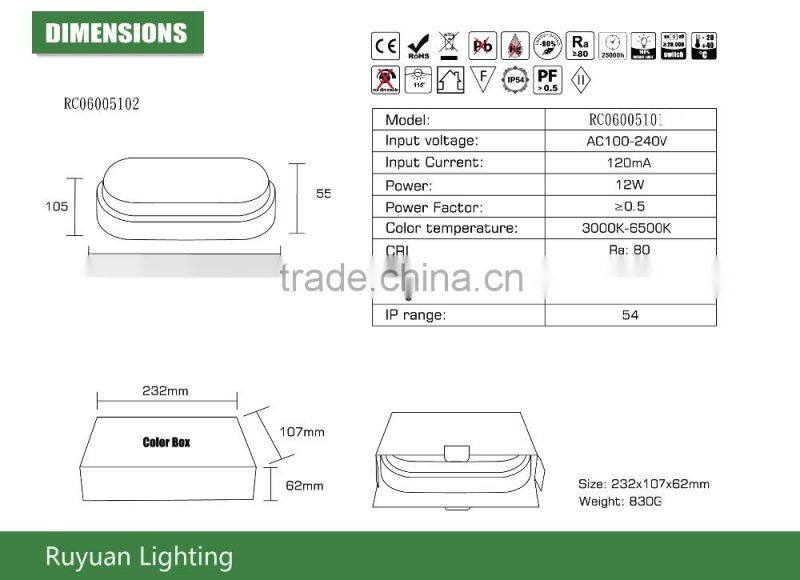 oval 12w 850lm bulkhead lamp
