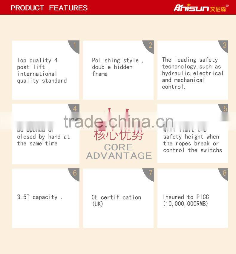 used hydraulic 4 post wheel alignment car lifts for home garage with CE,3500KG