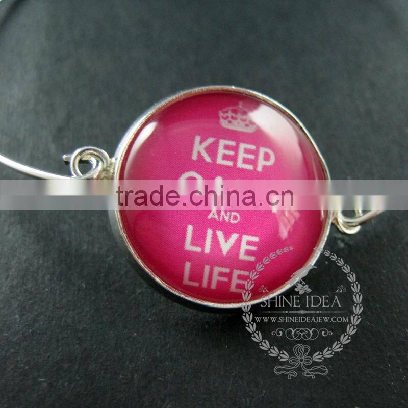 65mm diameter one end open keep calm series 1 candy color collage art cabochon silver wiring fashion bangle bracelet 6420002