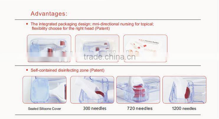 4 in 1 Derma Roller with Separate Roller Heads of 300pins/720pins/1200pins