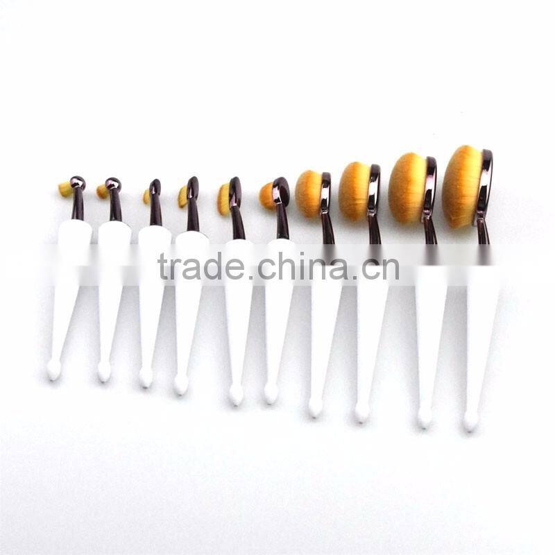 10pcs Pro Makeup Brushes Set Oval Tooth Brush Shape Cream Power Cosmetic Puff Power Make Up Toothbrush Beauty Tools Gold Silver