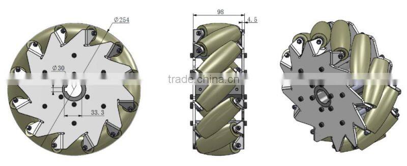 10 inch (254mm) Heavy duty Industrial mecanum wheel (professional custom,Payload:100kg/pcs)