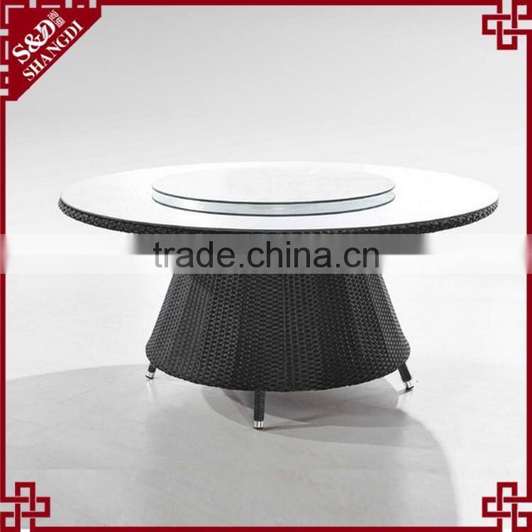 All weather PE wicker modern round dining table sets with 6 chairs