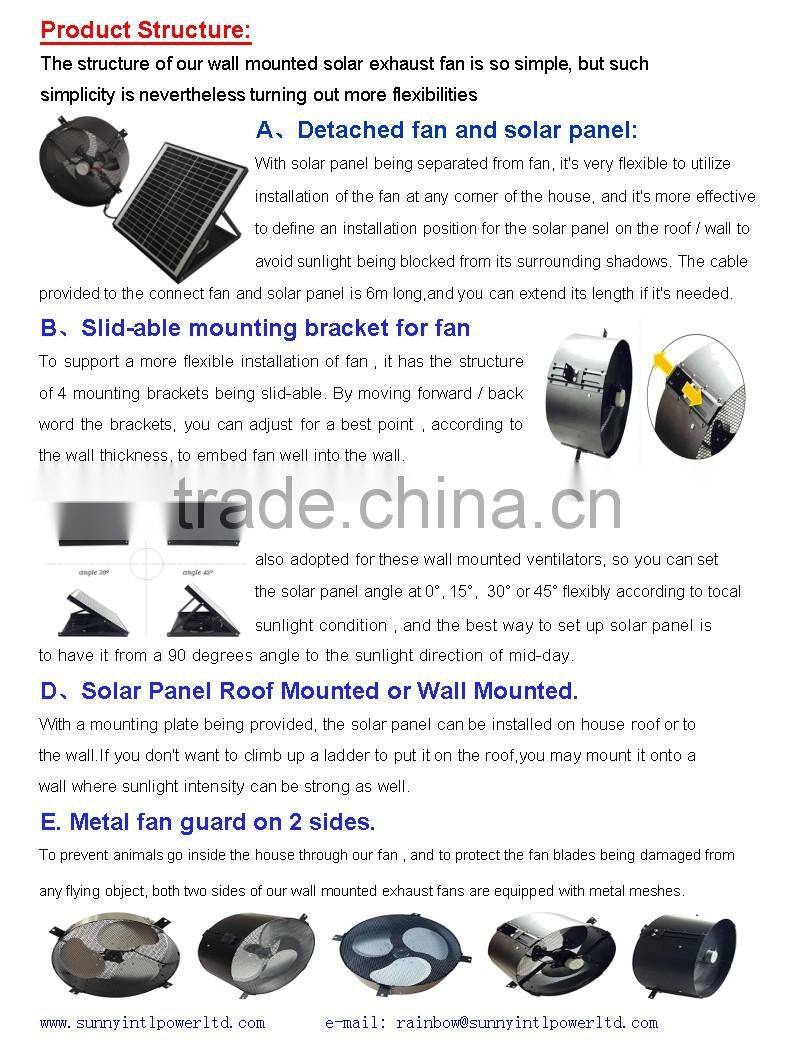 vent goods Solar Wall Exhaust fan with soalr DC battery system (solar attic gable fan)