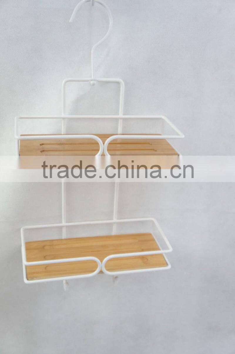2-Tier Shelf Organizer Bamboo Bathroom Shower Tub Hanging Caddy