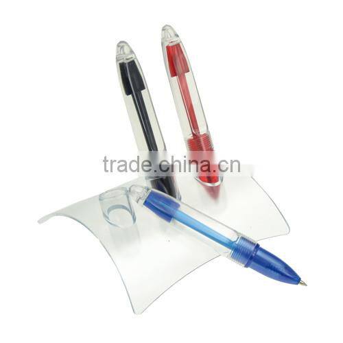 Hot 3 colors transparent plastic ballpoint pen with pen holder