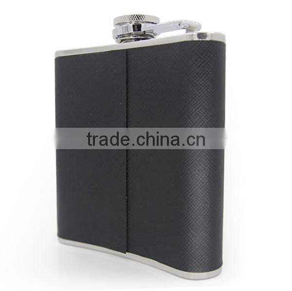 Hip flask leather wrapped flagon with high quality stainless steel