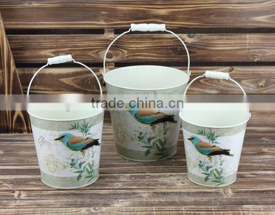 hot selling small metal buckets bird dacal metal pail, flower metal bucket