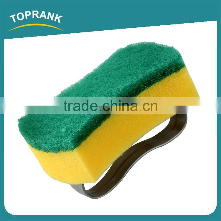 Toprank Customized Colorful Kitchen Cleaning Dish Pot Sponge Scourer Durable Plastic Handle Magic Green Sponge Scouring Pad