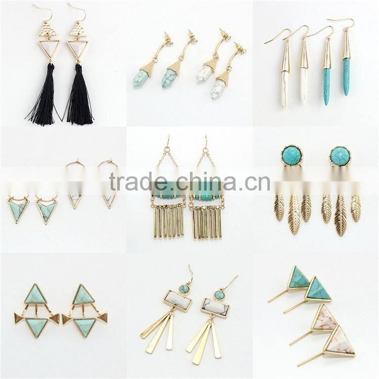 natural gemstone earring stud jewelry real turquoise green stone earring