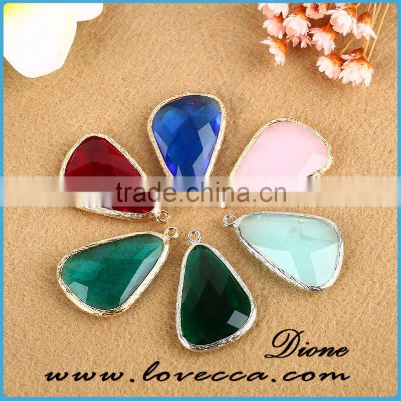 Wholesale gold/silver plated glass bezel pendant ,glass stones with brass frame