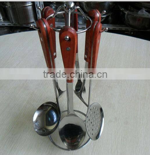 Hot sale High quality 7pcs stainless steel kitchen tools with wooden handle