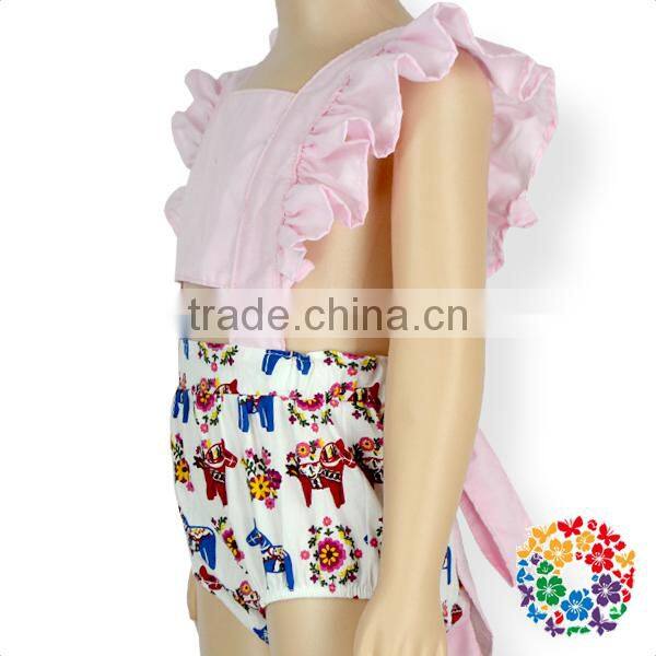 Newborn Baby Clothes Pink Flutter Shoulder Crop Halter Bubble Girl Romper
