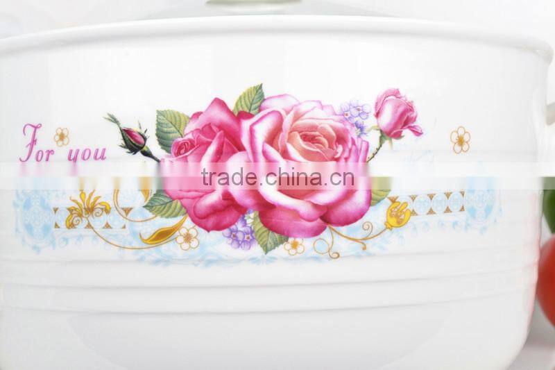 8" porcelain microwave round pot with glass lid