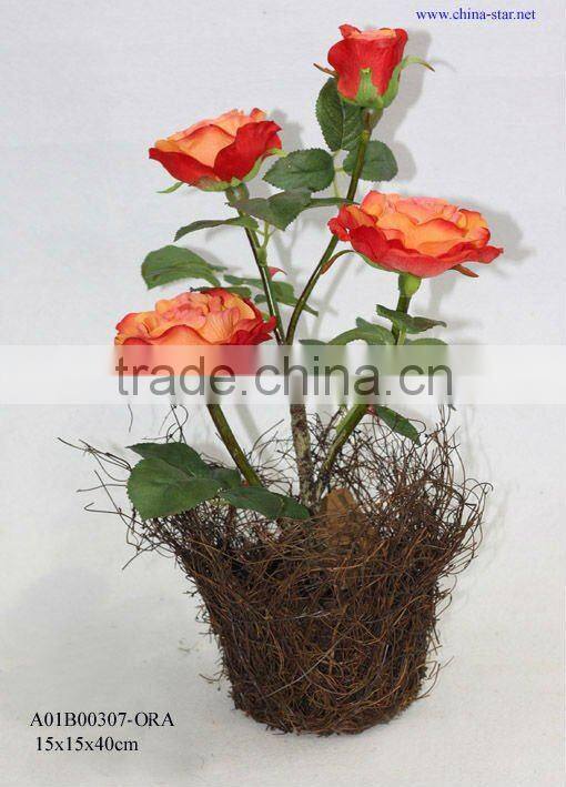 artificial pink rose bonsai