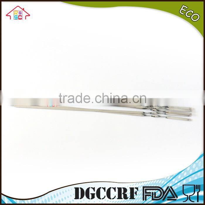 NBRSC New 10 pcs Stainless Steel BBQ Barbecue Cooking Kebab Flat Skewers Needle Fork