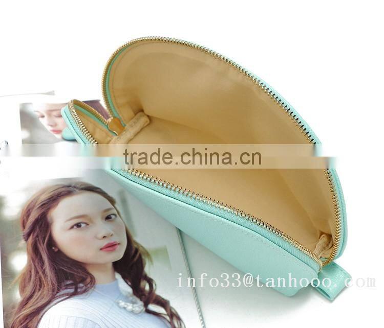 cosmetic bag Brass zipper top good PU leather hard cosmetic bag with lining