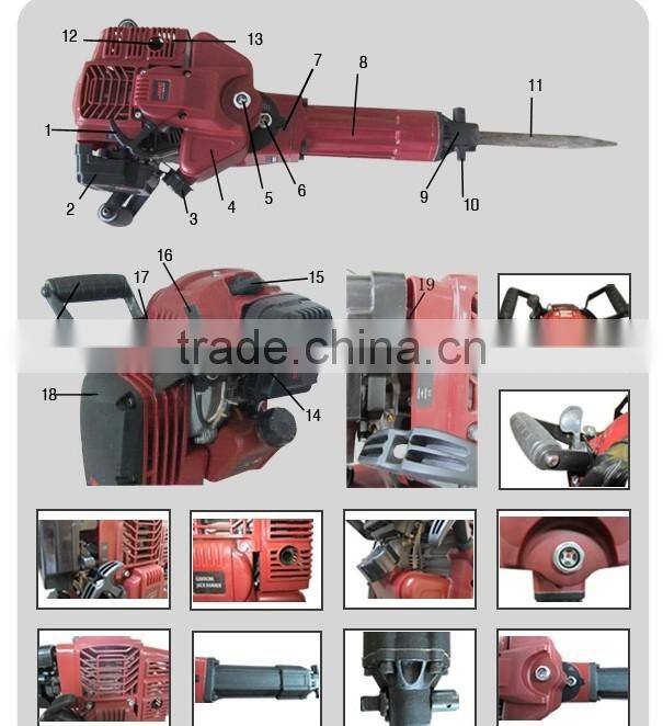 1700w 52cc Handheld Gas Powered Concrete Breaker Hammer Drill Portable Gasoline Jack Hammer