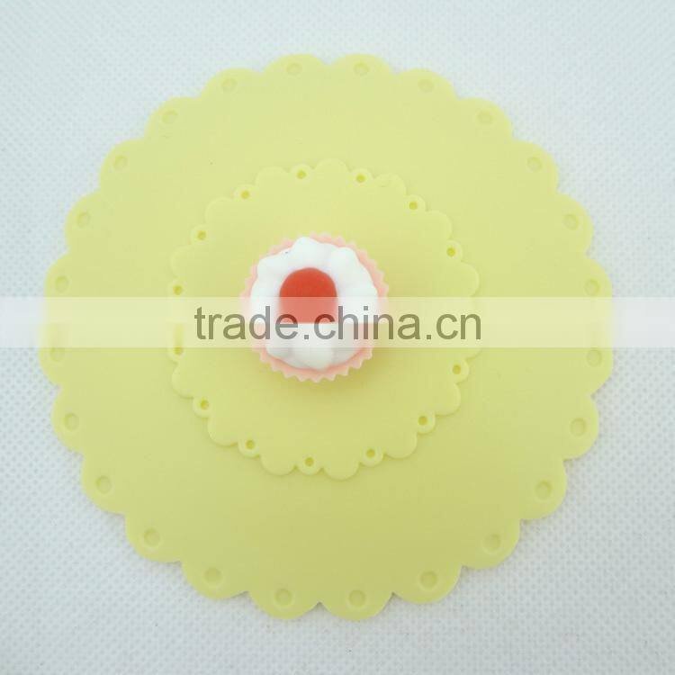 Food grade silicone rubber Anti-dust Airtight Seal Silicone Drink Cup Lids with Cake shape