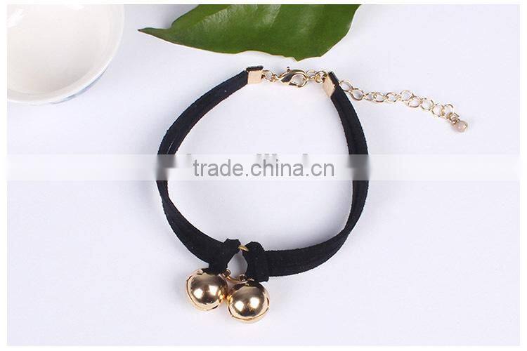 gold bell charms suede leather bracelet