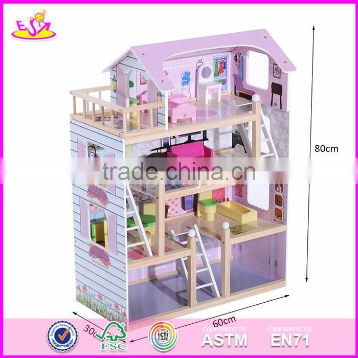 2017 Best luxurious 4 floors children wooden dollhouse kits with garage W06A238