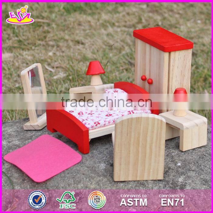 2017 New design children toys red wooden dolls house furniture W06B053
