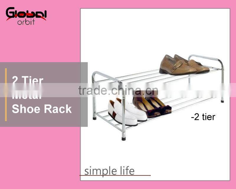 Home Product 2 tier Metal Chrome Finish Simple Shoe Rack