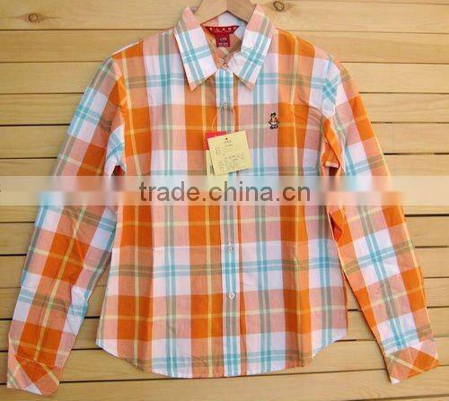 Ladies' 100% cotton plaid casual shirt with short or long sleeve