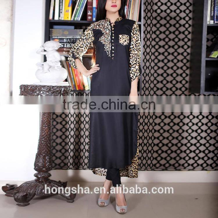 Printed & Plain Leopard Kurti Designs For Stitching Net Kurti With Embroidery Designs HSd7208