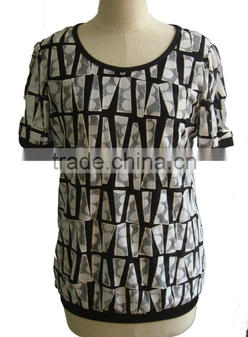 Black with Rose Print Lycra Round Collar Blouse