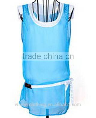 Promotional Top Quality daily wear smart casual sleeveless latest design girls top with belt