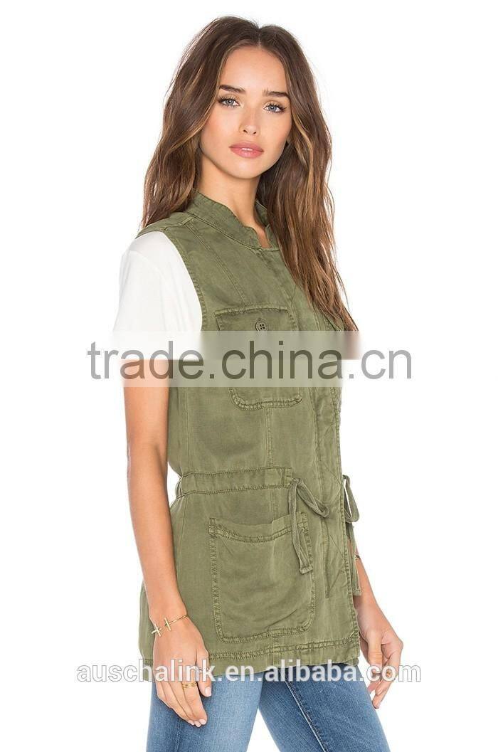 best selling lady tencel and linen-blend cheap military vests