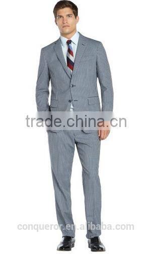 Blue And Grey Gingham Check Wool Two Button Suit(SHT1152)