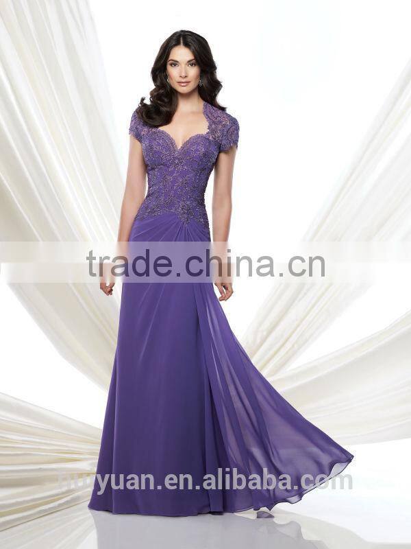 3 colors lace cap sleeve chiffon flowing simple long dress