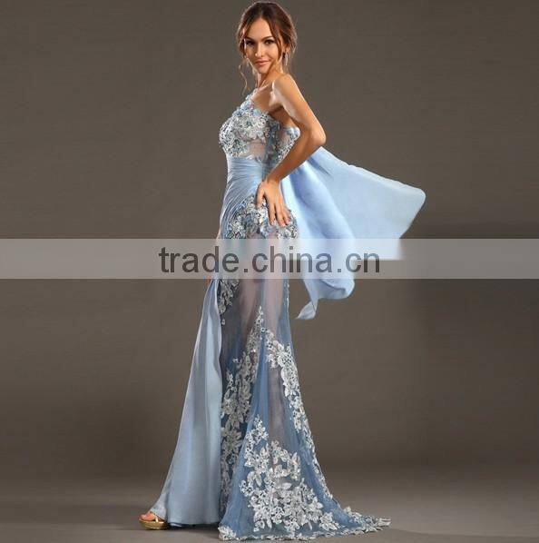chiffon one shoulder long evening sexy transparent party dress