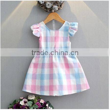 High quality kids boutique clothes ruffle sleeve colorful plaid clothing 2017 wholesale new model designer baby girl dresses