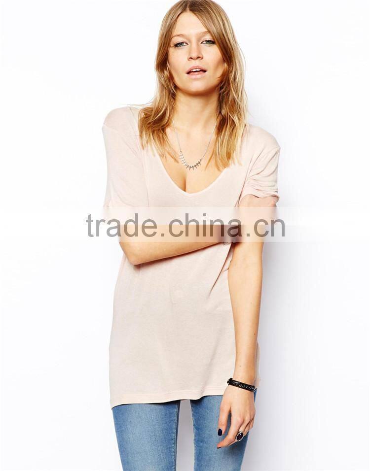 Womens deep v neck short sleeve plain peruvian cotton t shirt