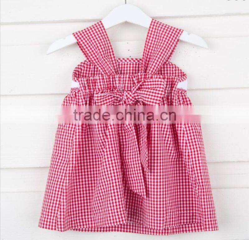 Summer Hot Sale baby clothes set red plaid smocked Dress with shorts kids clothing