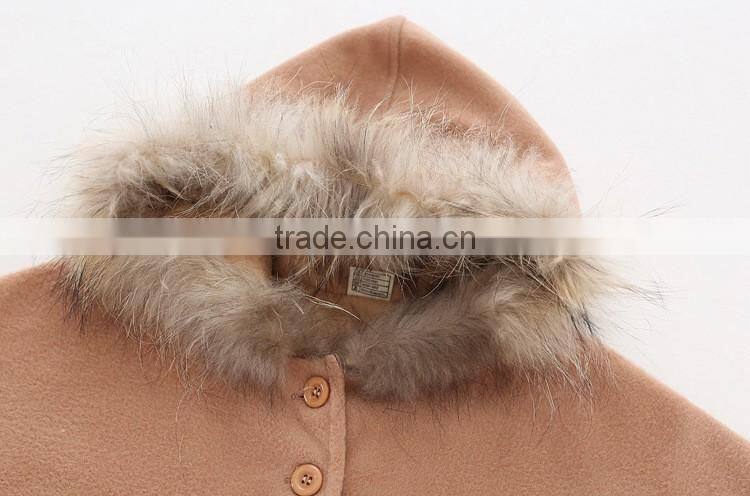 latest western winter children girls faux fur hooded cape poncho