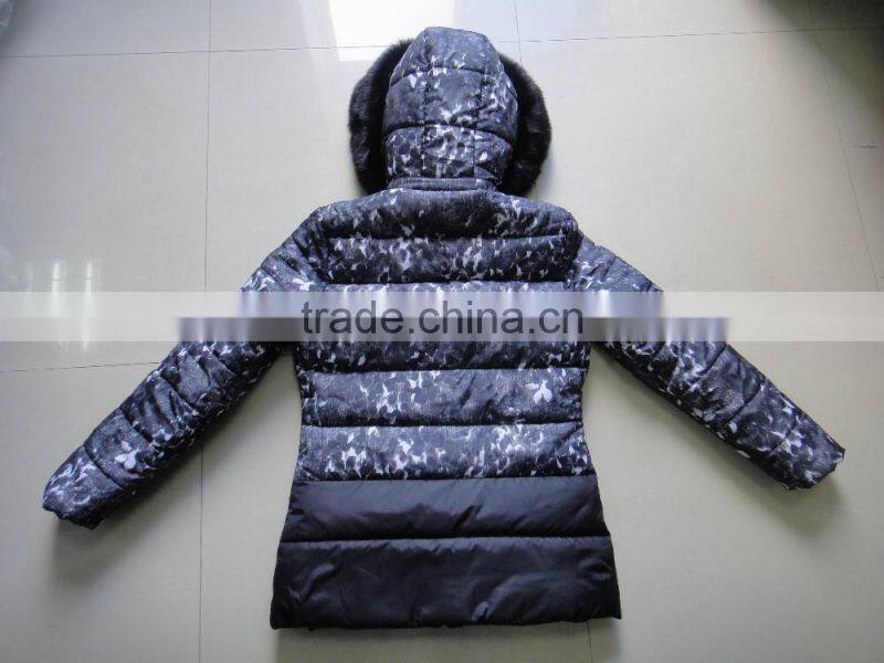 Women Fake Fur Hood Polyester Microfiber Padding Winter Jacket