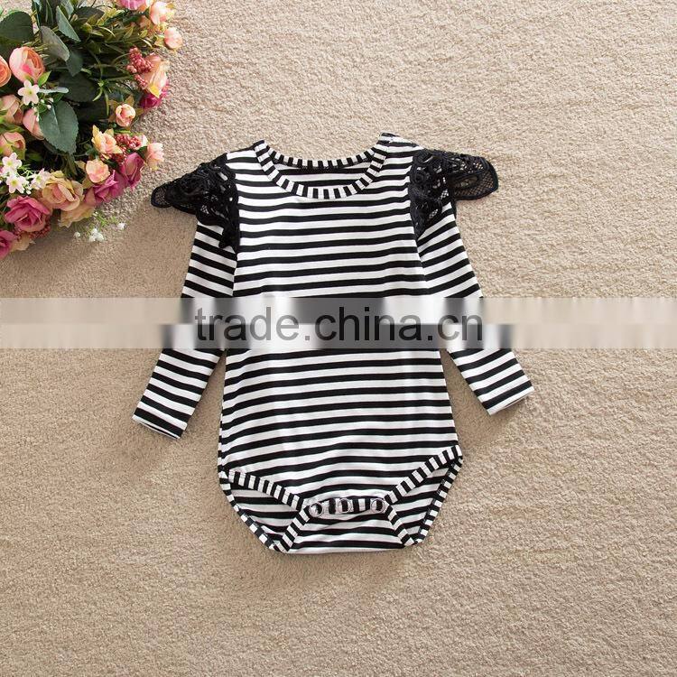 Fashion Soft Cotton Baby Clothes Toddler Stripe Design Bodysuit Baby Girls Ruffle Lace Long Sleeve Romper