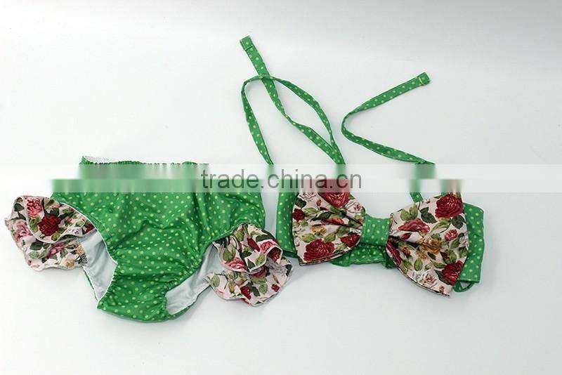 Greenery baby summer seaside floral sling bowknot swimsuit for 2017 cute lovely chic wholesale